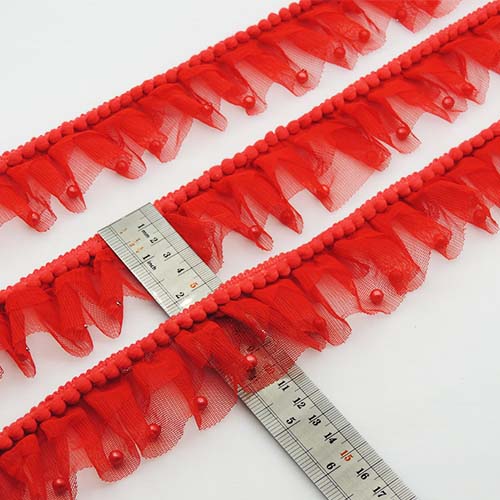 زرشکی تور پلیسه پوم پوم مروارید خرید و قیمت رنگ6