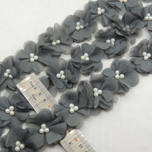 نارنجی نوار گل حریر تزئینی مروارید دار برجسته خرید و قیمت رنگ3