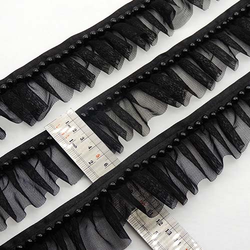 تور پلیسه مغزی مرواریدمنجوق حریر مشکی