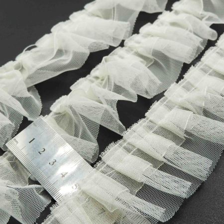 سفید تور پلیسه روبان دار دوطبقه خرید و قیمت رنگ2