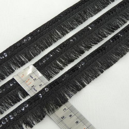 تصویر نوار ریشه پولک دوزی مشکی