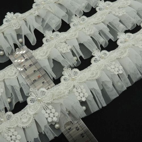 مشکی تور پلیسه گیپوری دو ردیف مروارید خرید و قیمت رنگ2