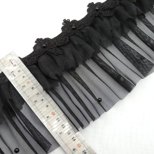 تصویر تور پلیسه گیپوری پهن 2ردیف مروارید