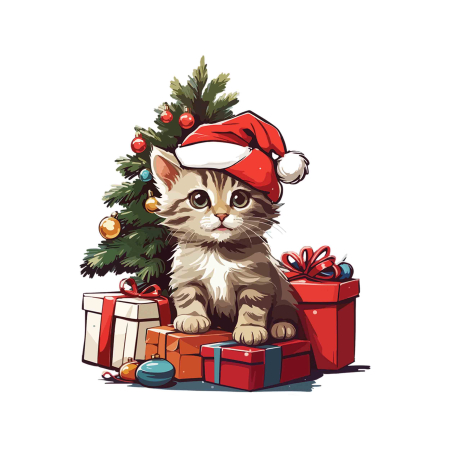 تصویر برچسب اتویی گربه کریسمسی