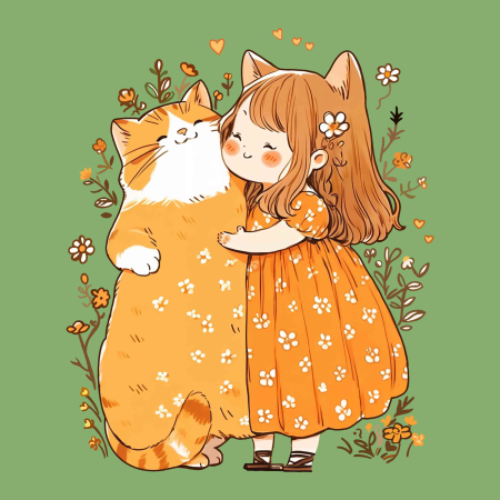 برچسب اتویی دختر و گربه