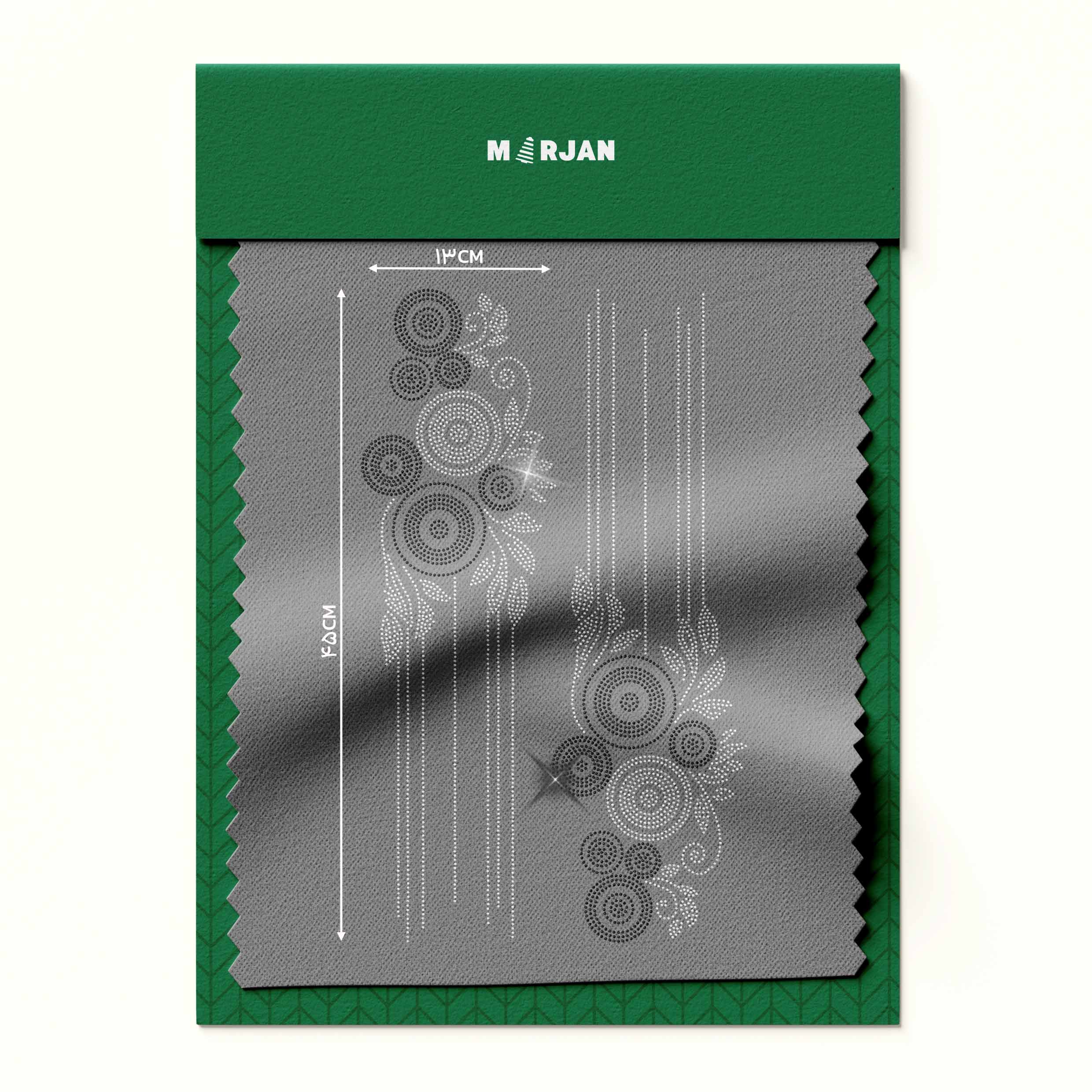 تصویر نگین حرارتی  خط و برگ نقره‌ای مشکی